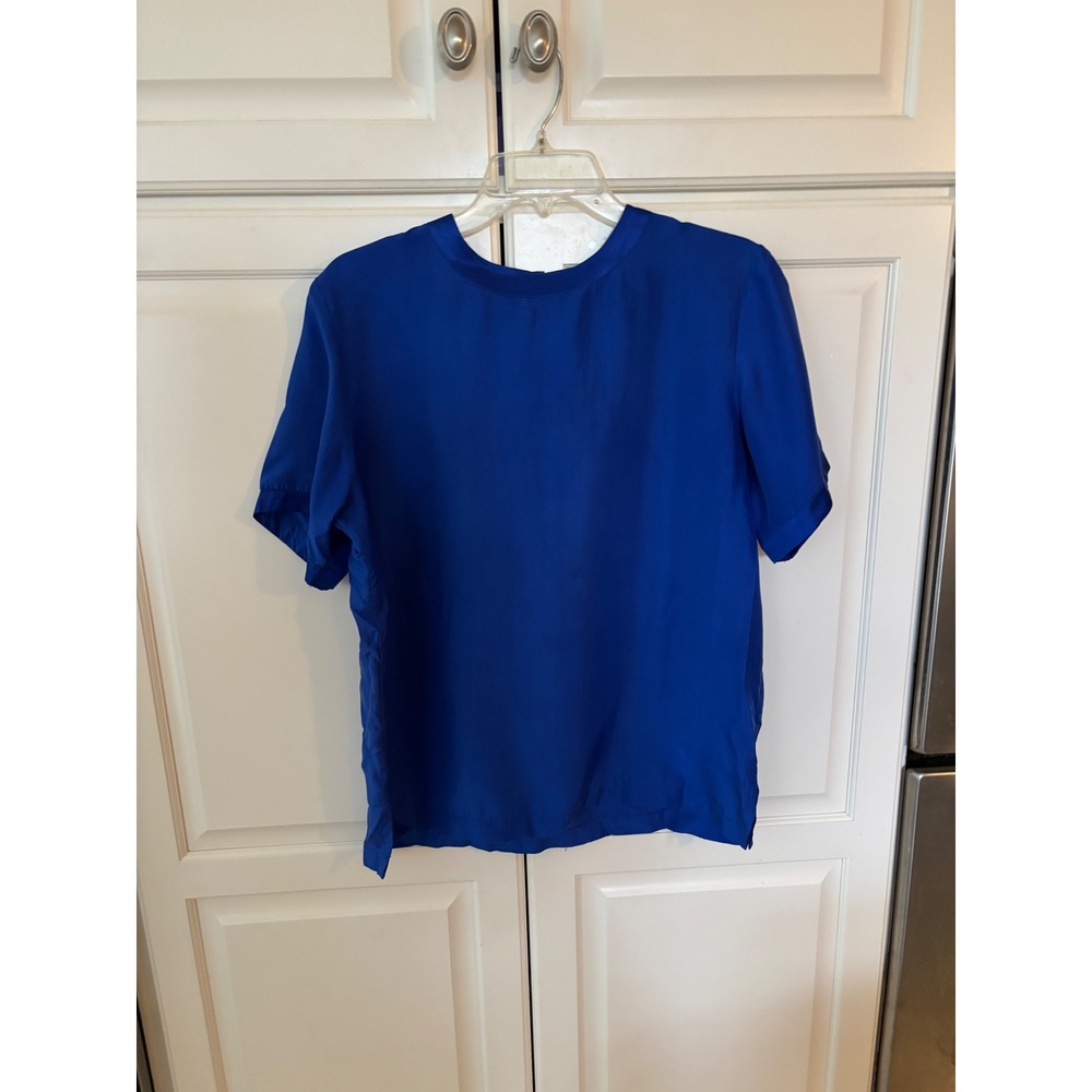 Willow Ridge Royal Blue 100% Silk Short Sleeve‎ Blouse Top Medium 42454